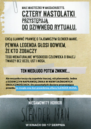 Tył ulotki filmu 'Slender Man'