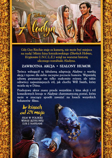 Tył ulotki filmu 'Aladyn'