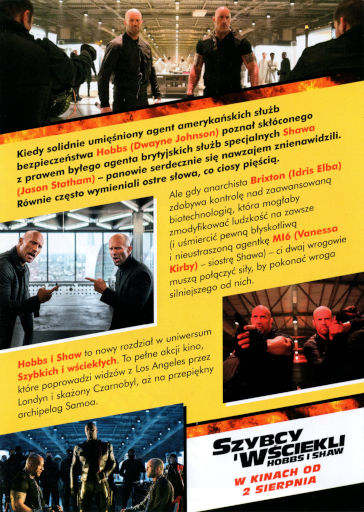 Tył ulotki filmu 'Szybcy i wściekli: Hobbs i Shaw'