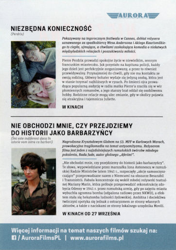 Tył ulotki filmu 'Niezbędna konieczność'