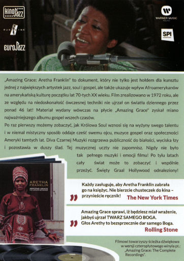 Tył ulotki filmu 'Amazing Grace: Aretha Franklin'