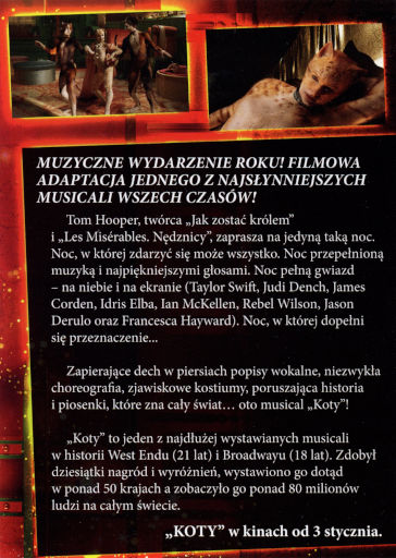 Tył ulotki filmu 'Koty'