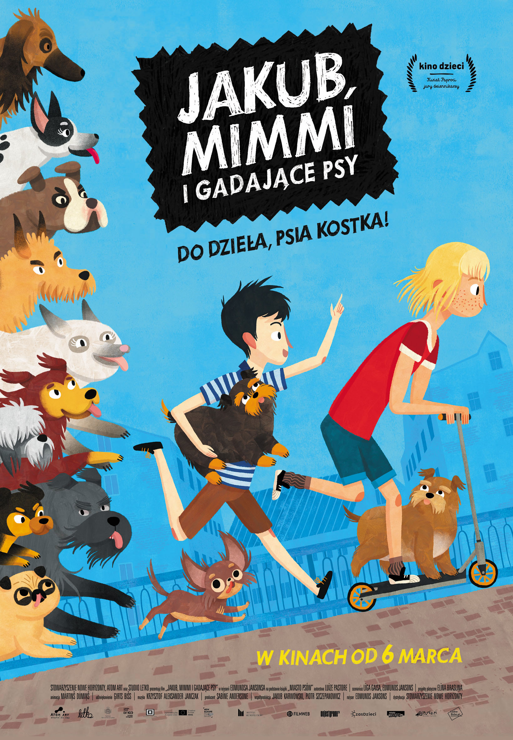 Polski plakat filmu 'Jakub, Mimmi i gadające psy'