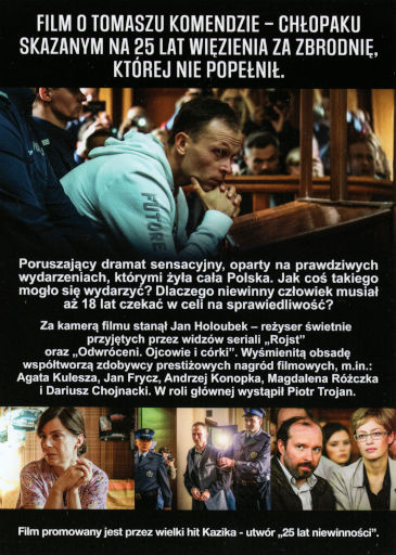 Tył ulotki filmu '25 lat niewinności. Sprawa Tomka Komendy'