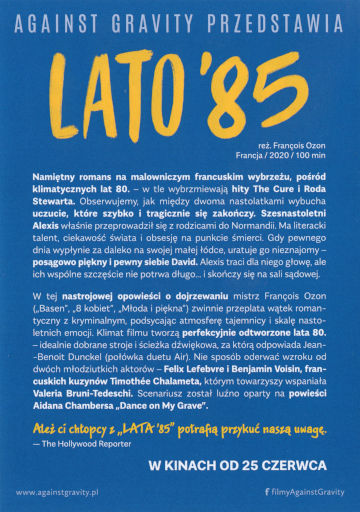 Tył ulotki filmu 'Lato '85'