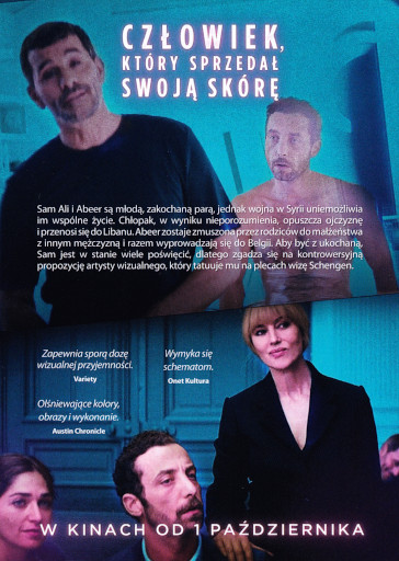 Tył ulotki filmu 'Człowiek, który sprzedał swoją skórę'