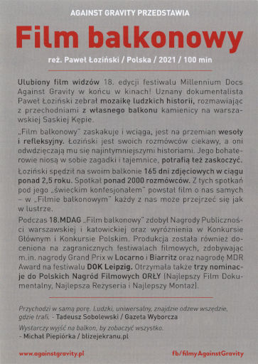 Tył ulotki filmu 'Film balkonowy'