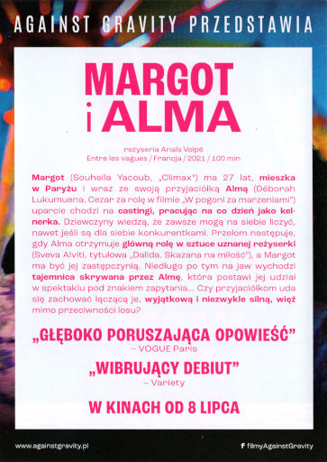 Tył ulotki filmu 'Margot i Alma'