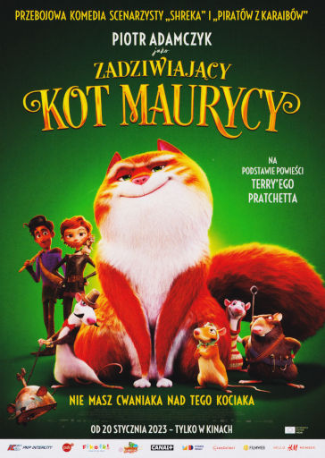 Przód ulotki filmu 'Zadziwiający kot Maurycy'