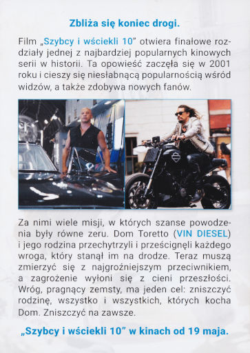 Tył ulotki filmu 'Szybcy i wściekli 10'
