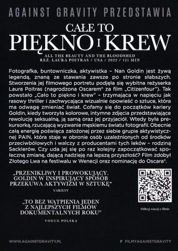 Tył ulotki filmu 'Całe to piękno i krew'