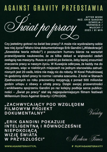 Tył ulotki filmu 'Świat po pracy'