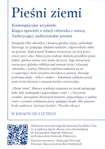 Tył ulotki filmu 'Pieśni ziemi'