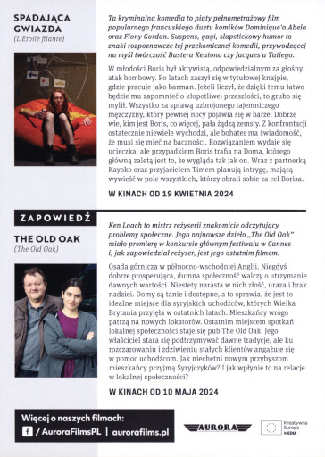 Tył ulotki filmu 'Spadająca gwiazda'