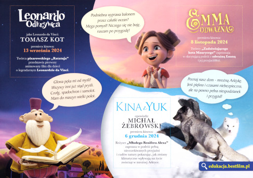 Tył ulotki filmu 'Leonardo. Odkrywca | Emma Odważna | Kina i Yuk'