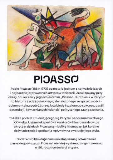 Tył ulotki filmu 'Picasso. Buntownik w Paryżu'