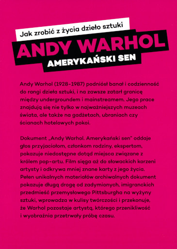 Tył ulotki filmu 'Andy Warhol. Amerykański sen'