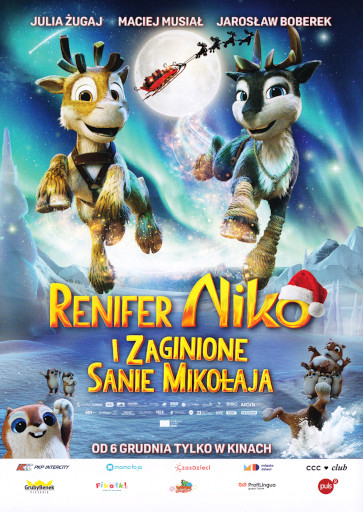 Przód ulotki filmu 'Renifer Niko i zaginione sanie Mikołaja'